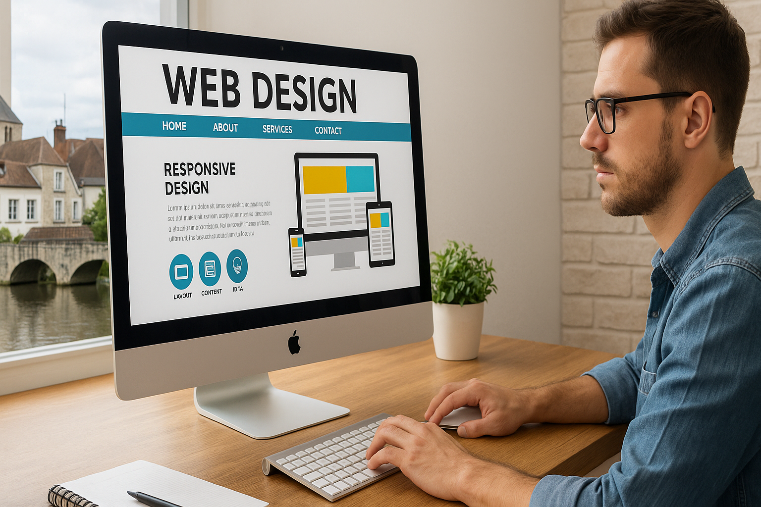 Développeur web travaillant sur la maquette responsive d'un site internet pour une PME