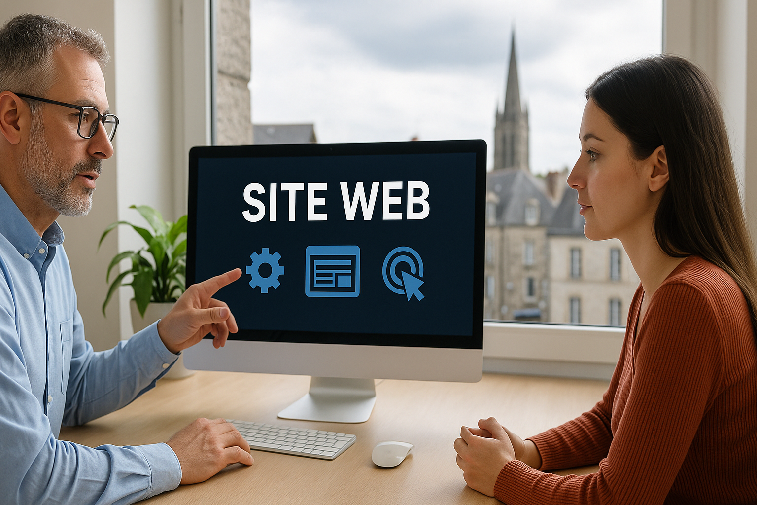 Consultation entre un client et un conseiller Clicinfo-web pour un projet de site web à Guérande