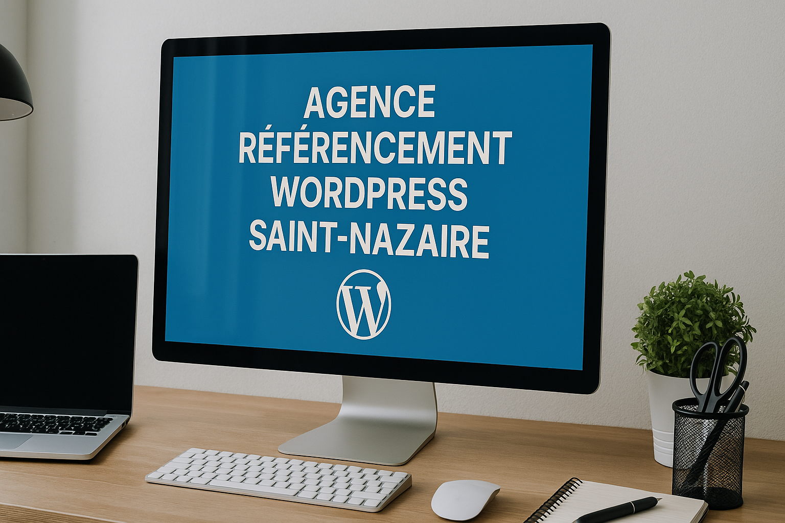 Écran d'ordinateur affichant une page dédiée au référencement WordPress pour une agence web à Saint-Nazaire