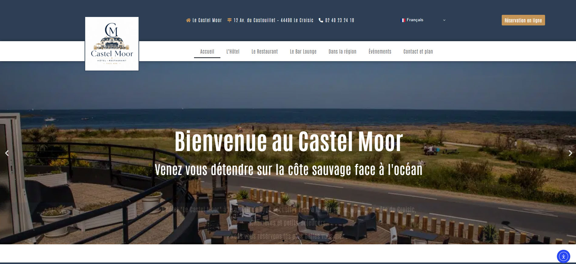 Page d'accueil du site du Castel Moor, hôtel face mer au Croisic