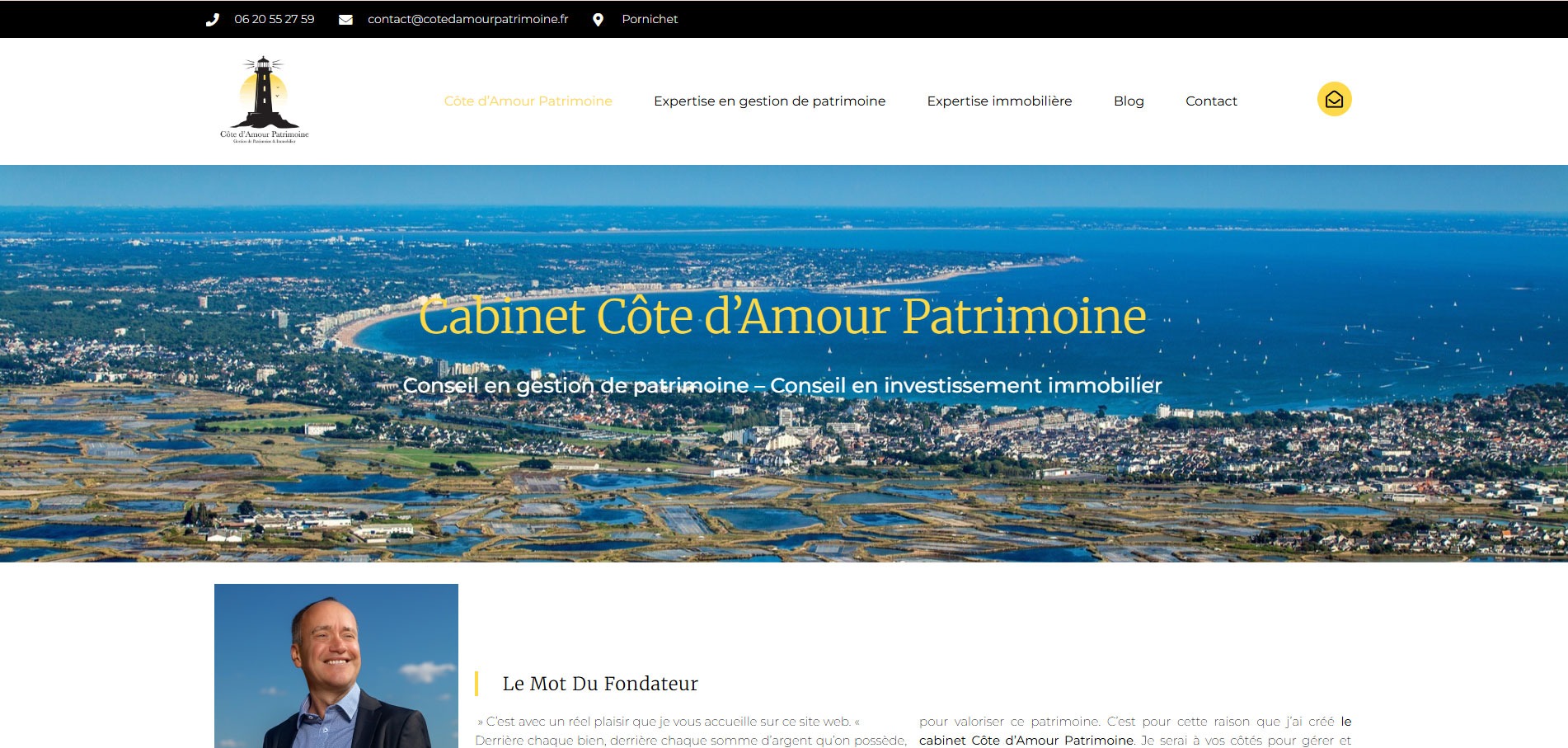 Site web du cabinet Côte d'Amour Patrimoine à Pornichet créé par Clicinfo-Web