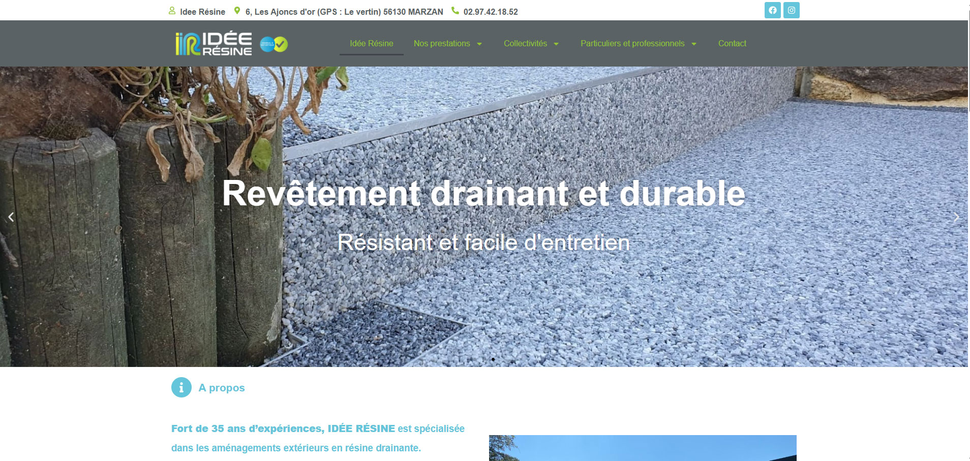 Capture d'écran de la page d'accueil du site internet d'Idée Résine