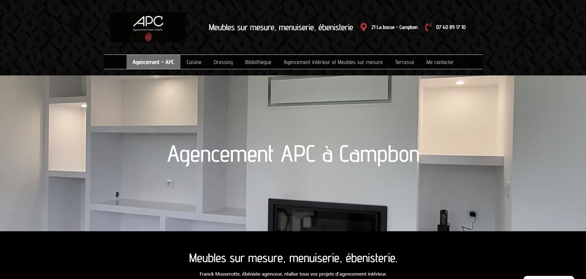 Page d'accueil du site internet APC Agencement créé par Clicinfo-Web