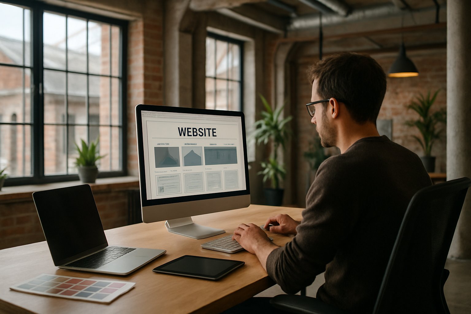 Professionnel consultant les pages d'un site internet sur mesure sur un grand écran