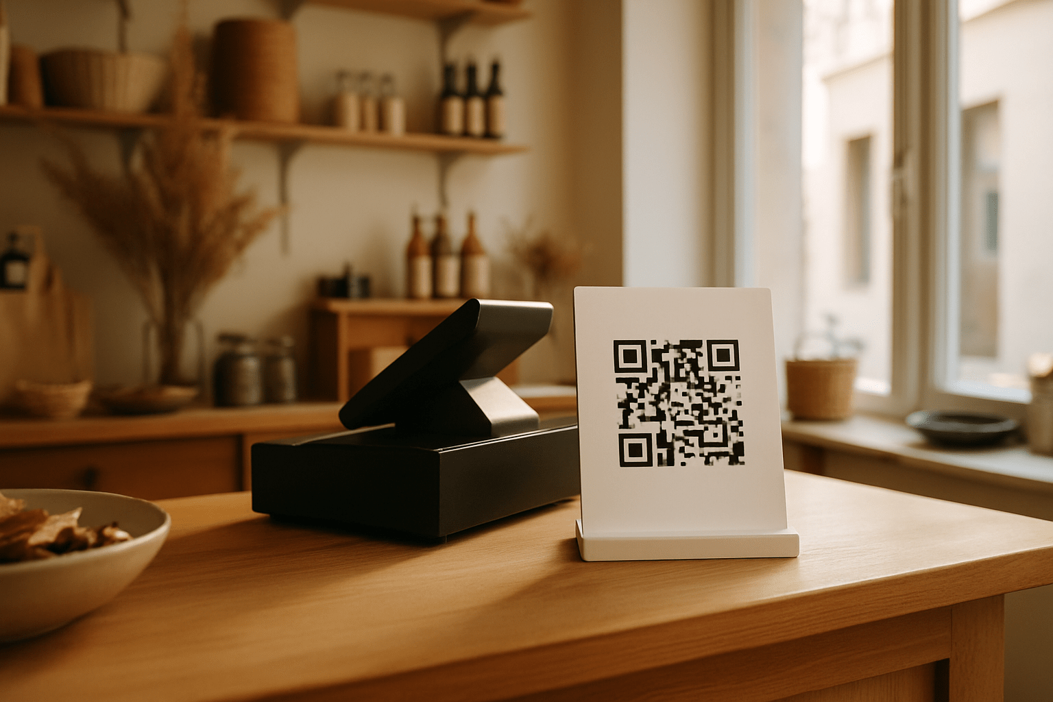 QR code sur présentoir en boutique pour recueillir facilement les avis Google