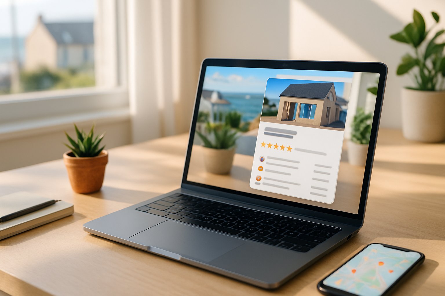 Site vitrine avec avis clients affiché sur ordinateur portable pour une entreprise près de Guérande