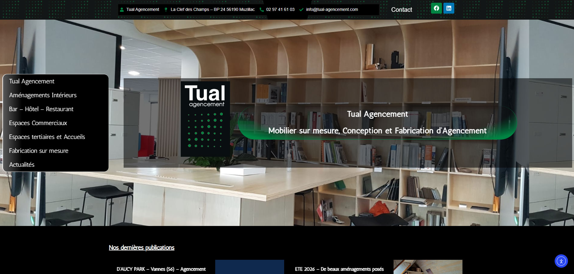 Page d'accueil du site internet de Tual Agencement créé par Clicinfo-Web à Muzillac